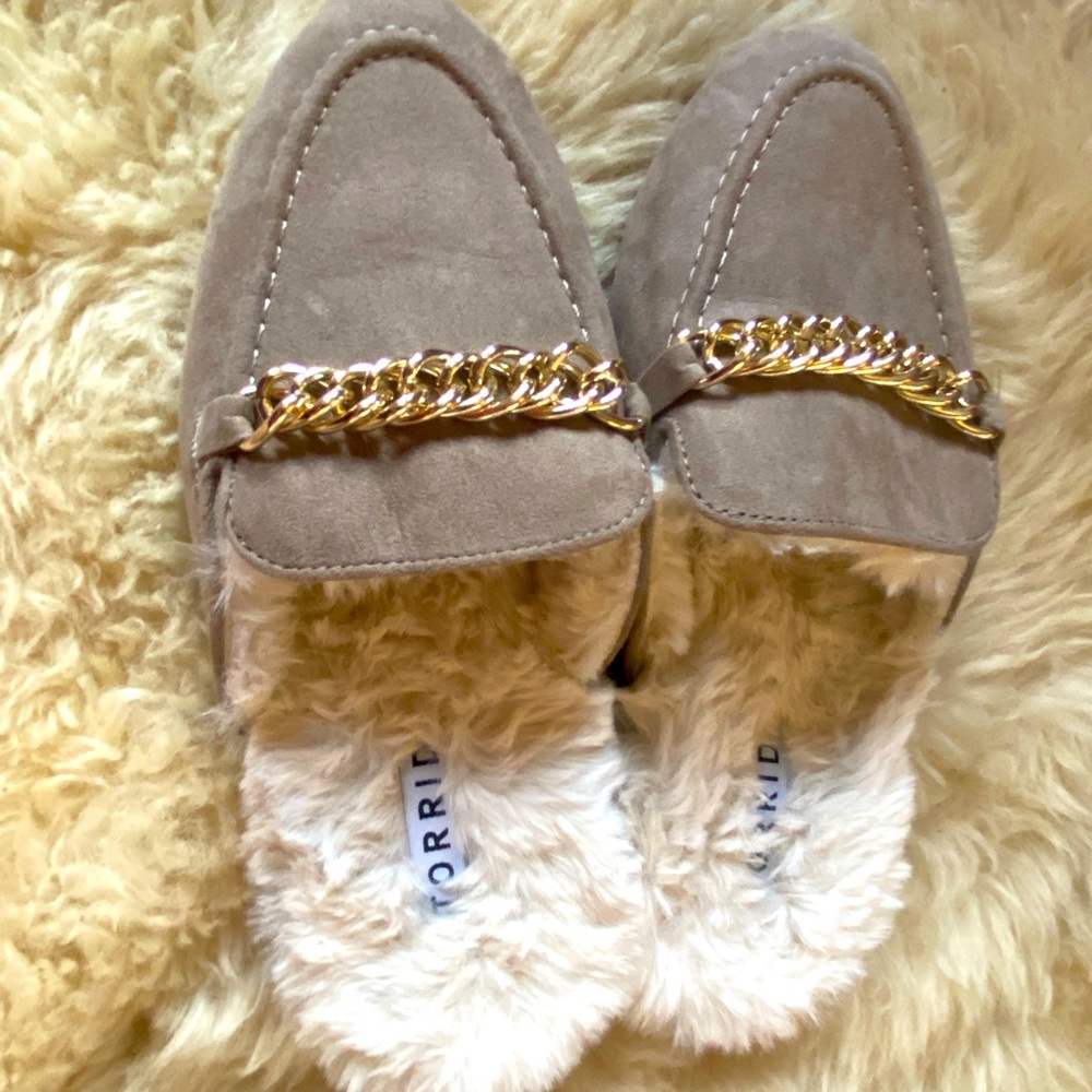 Torrid tan mules with gold chain